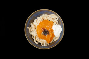 Soybean fettucine, pompoen, za'atar, Turkse yoghurt